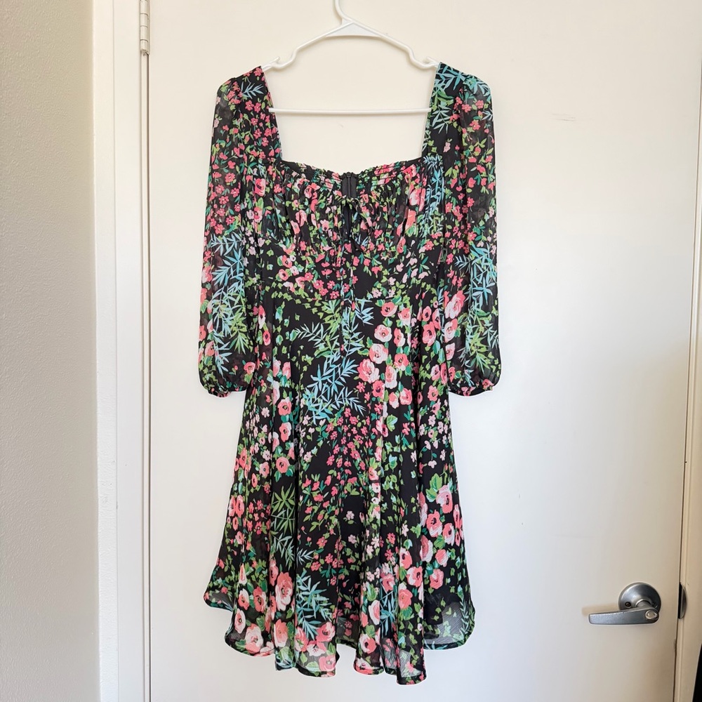 Au La La Designs 3/4 Sleeve Floral Print Flare Dress